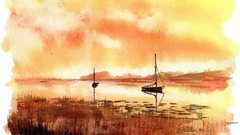 Learn how to paint my watercolor sunsets by following easy lessons