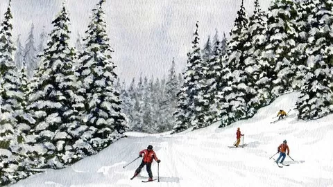 Learn Watercolour Techniques with Colin Bradley. Paint your own Skiing Landscape