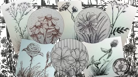 Discover how to quickly draw and illustrate flowers with pencil and pen & ink