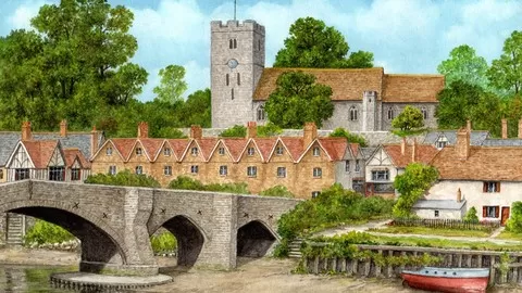 Learn Colin's unique approach to watercolor and see how to paint this stunningly detailed landscape of Aylesford in Kent