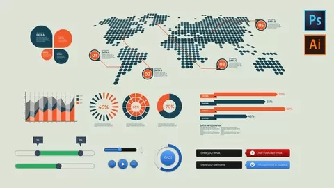 Learn how to design amazing but simple Infographics and GUI kits in Photoshop and Illustrator
