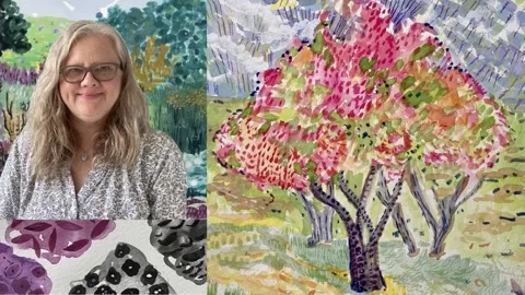 In this beginner/intermediate class you will learn how to paint with gouache to create a tree painting with lots of color