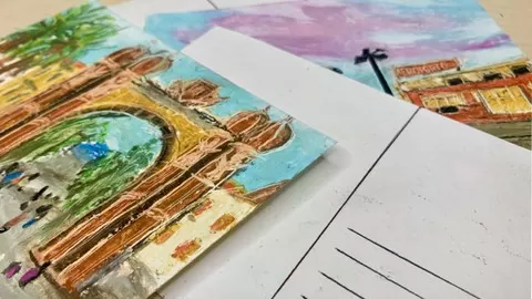 discover a creative and unusual way to share your travel experience by creating travel postcards with oil pastels